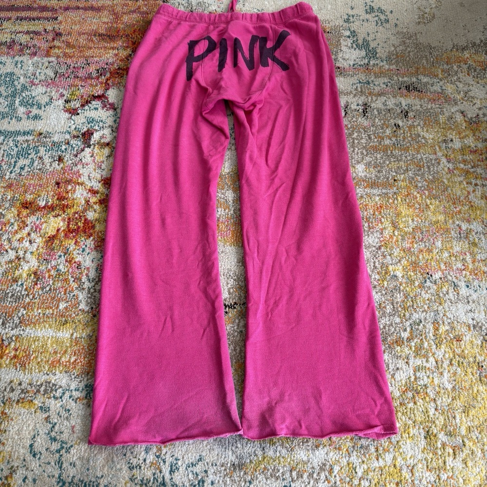 vintage y2k flared PINK Victoria's Secret Women's Pink Logo Sweatpants M